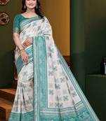 White woven kanjivaram jacquard art silk saree with blouse piece