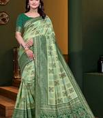 Green woven kanjivaram jacquard art silk saree with blouse piece