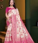 White woven kanjivaram jacquard art silk saree with blouse piece