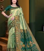 Green woven kanjivaram jacquard art silk saree with blouse piece