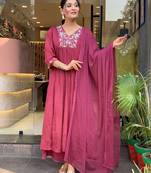 Women's Viscose Chinon Fabric Pleated Kurta, Palazzo and Dupatta Set