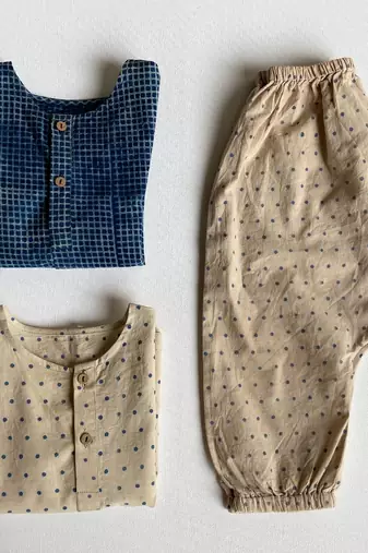 Organic indigo bag - check kurta + raidana  kurta + raidana pants