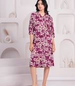 Women crepe fabric pink color mandrian neck below knee length 3/4 sleeve dress