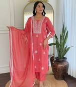 Women's Pure Cotton Fabric Straight Kurta, Pant and Dupatta Set
