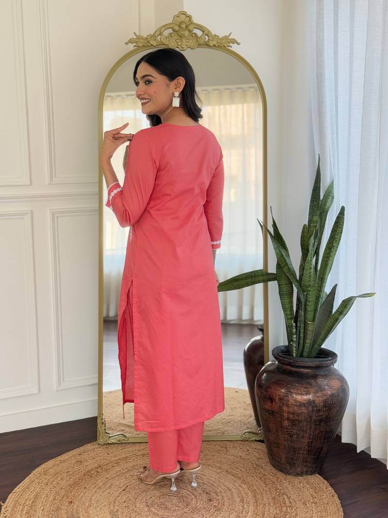 Women's Pure Cotton Fabric Straight Kurta, Pant and Dupatta Set