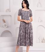 Women crepe fabric blackwhite camouflage print color u neck neck full length half sleevedress