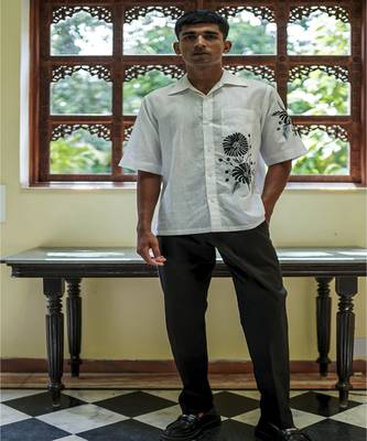 White embroidered linen men shirts 1