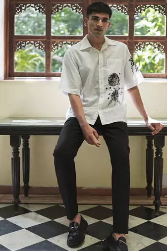White embroidered linen men shirts
