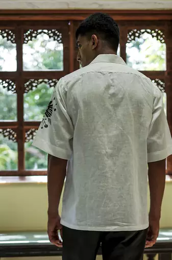 White embroidered linen men shirts