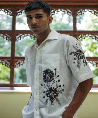 White embroidered linen men shirts 5
