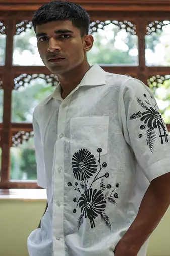 White embroidered linen men shirts