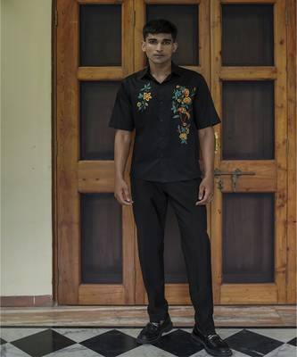 Black embroidered cotton men shirts 1