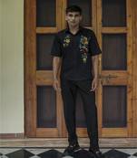 Black embroidered cotton men shirts