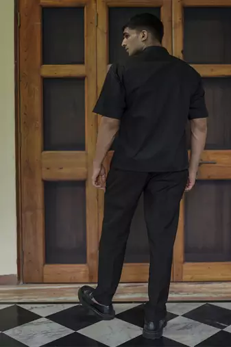 Black embroidered cotton men shirts