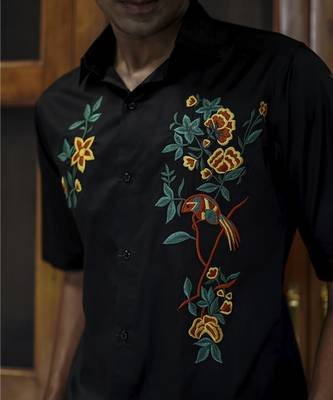 Black embroidered cotton men shirts 3