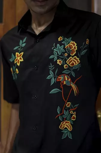 Black embroidered cotton men shirts