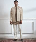 Beige embroidered cotton bandhgala