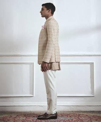 Beige embroidered cotton bandhgala 2