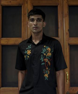Black embroidered cotton men shirts 5