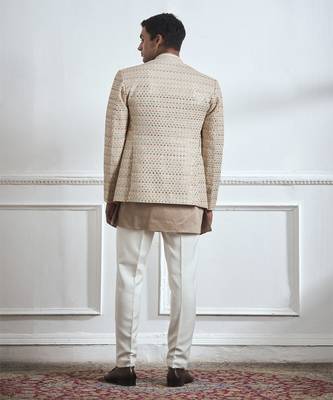 Beige embroidered cotton bandhgala 3