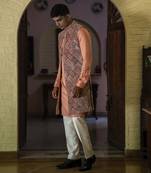 Fawn embroidered velvet kurta jacket set