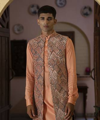 Fawn embroidered velvet kurta jacket set 2