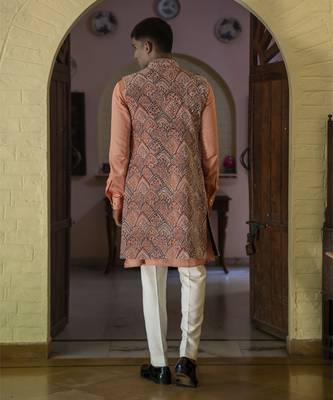 Fawn embroidered velvet kurta jacket set 3