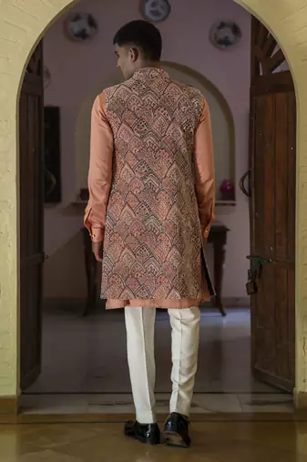 Fawn embroidered velvet kurta jacket set