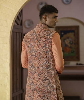 Fawn embroidered velvet kurta jacket set 4