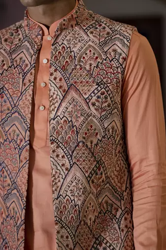 Fawn embroidered velvet kurta jacket set