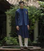 Blue embroidered velvet kurta jacket set