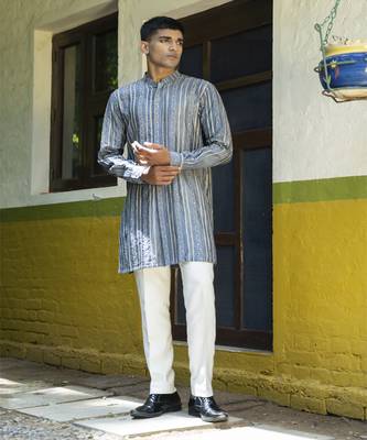 Blue embroidered silk kurta pajama 1