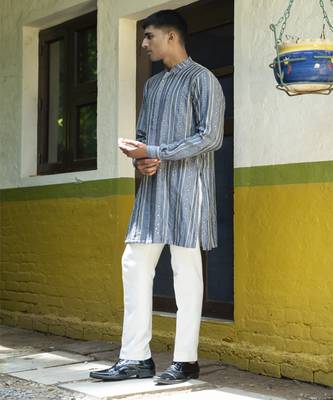 Blue embroidered silk kurta pajama 2