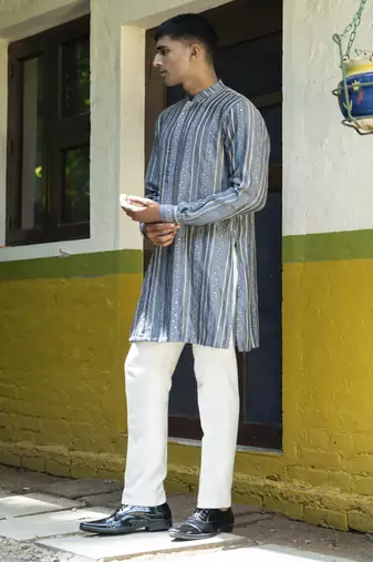 Blue embroidered silk kurta pajama