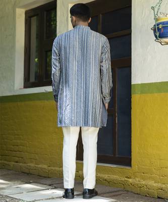 Blue embroidered silk kurta pajama 3
