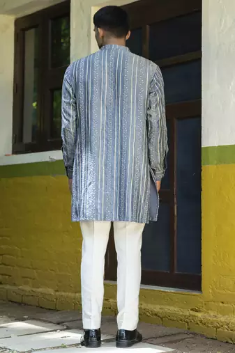 Blue embroidered silk kurta pajama