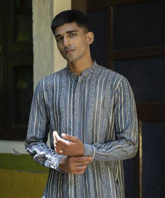 Blue embroidered silk kurta pajama 4