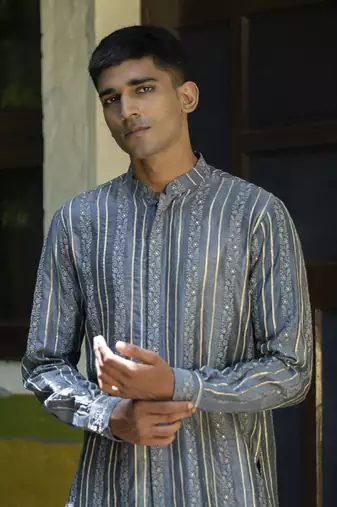 Blue embroidered silk kurta pajama