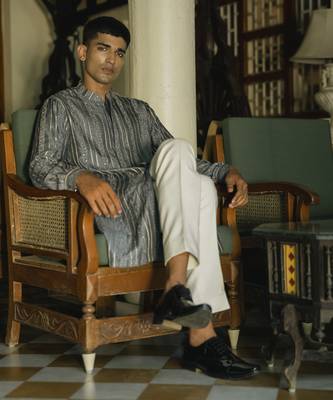 Blue embroidered silk kurta pajama 5