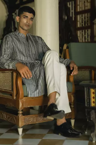 Blue embroidered silk kurta pajama