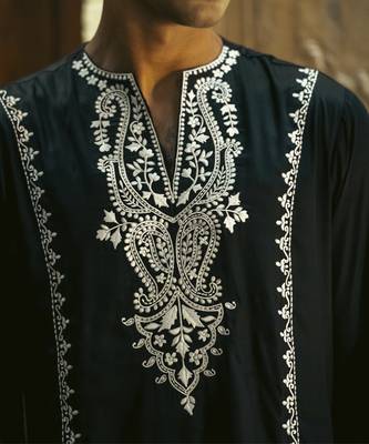 Black embroidered cotton kurta jacket set 3