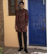 Red embroidered cotton poly achkan