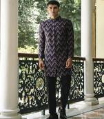 Black embroidered cotton poly achkan