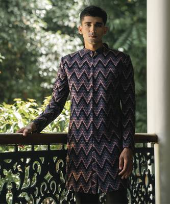 Black embroidered cotton poly achkan 3