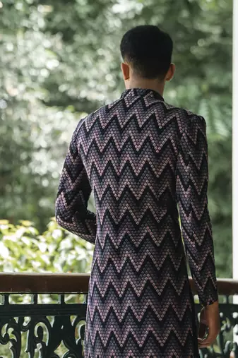 Black embroidered cotton poly achkan