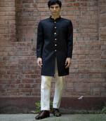 Black plain cotton poly achkan