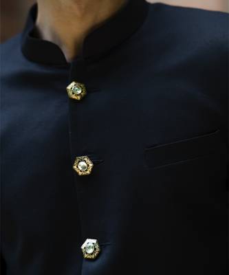 Black plain cotton poly achkan 5