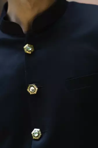 Black plain cotton poly achkan