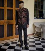 Black embroidered velvet kurta jacket set