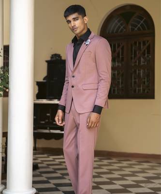 Pink embroidered cotton men suits 2